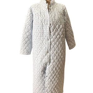 Vermont Country Store Women's Floral Quilted Housecoat Robe Blue M